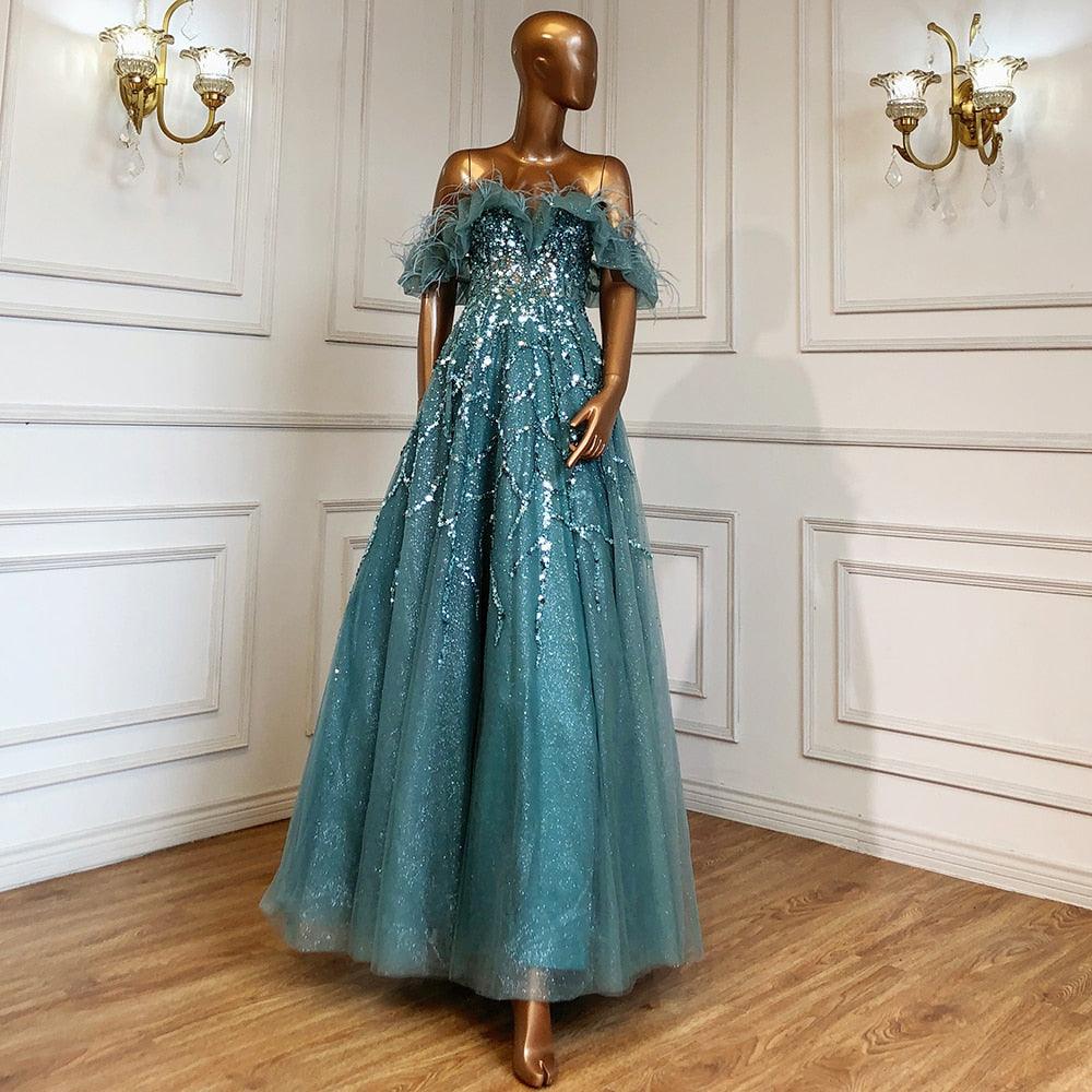Serene Hill Grey A-Line Sexy Evening Dresses Gowns 2024 Beaded Feather Sparkle Formal Women Party LA71328 Featured