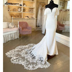 NumberSea Vintage Lace Off the Shoulder Crepe Women Birdal Mermaid Wedding Gowns Wedding Dress Sleevess vestido de festa