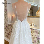 NumberSea Vintage Off White Boho Wedding Dress  Lace Applqiues Spaghetti Straps V Neck Bridal Gowns Tulle A Line trouwjurk