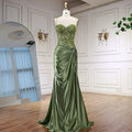 Luxuriöses salbeigrünes Satin-Ballkleid mit Schlitz LA73032