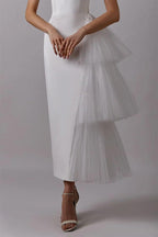 Vestido de novia corto bohemio NumberSea con tul plisado y satén. Vestido de novia para fiesta de boda. 