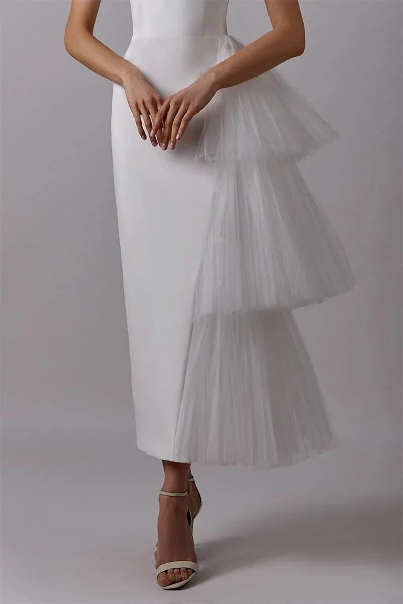 Vestido de novia corto bohemio NumberSea con tul plisado y satén. Vestido de novia para fiesta de boda. 