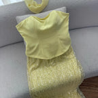 Vestido de noche de sirena de chifón amarillo de lujo con capa LA73007