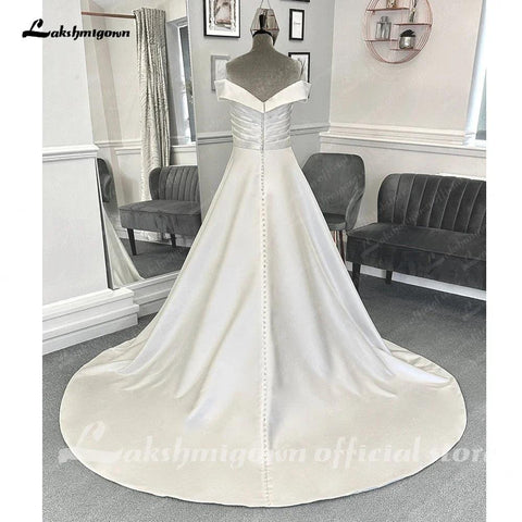 Vestido de novia NumberSea de satén para mujer, talla grande, 2025, escote barco, espalda abierta 