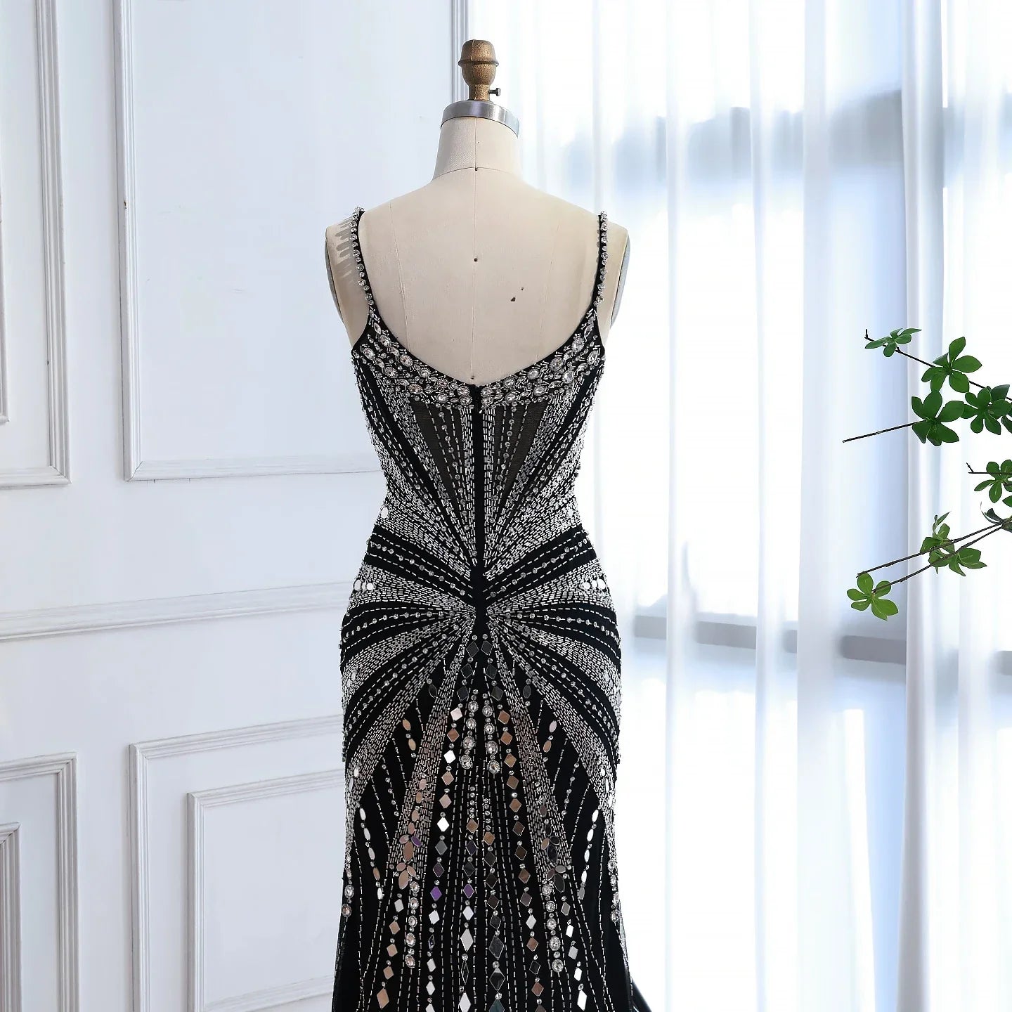Vestido de Fiesta Sirena Corsé Nude de Lujo con Cuentas LA72803A