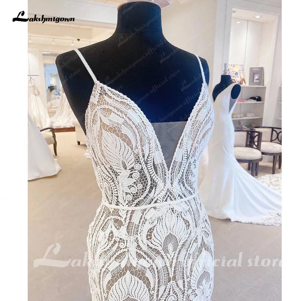 Vestidos de novia de encaje sexy NumberSea 2025, escote en V, espalda abierta, largo, tirantes finos, apliques, corte A, vestido de fiesta 