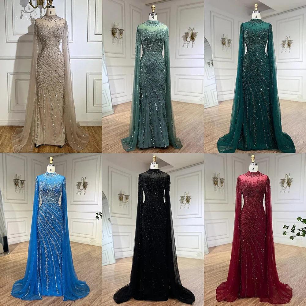 Serene Hill - Vestidos de noche largos de lujo estilo Dubái con mangas estilo sirena, encaje y cuentas, para mujer, para boda o fiesta, LA71885A 