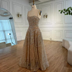 Vestido de noche de lujo estilo A con perlas y cristales