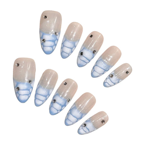 10pcs Handmade Press On Nails Crocodile Print French Style False Nail Patches Full Cover Wearable Almond Fake Nails For Women