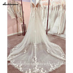 Vestidos de novia NumberSea con escote en V, sin mangas, con apliques de encaje, corte A, espalda descubierta, cola de corte, vestido de novia 
