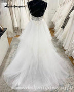 Vestido de novia NumberSea con tirantes finos, escote en V escalonado, estilo princesa, de tul, sin espalda y con cremallera 
