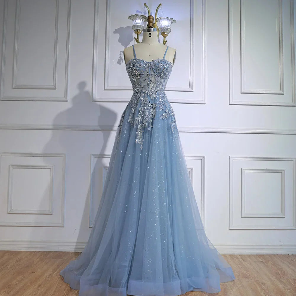 Luxuriöses graues Tüll-A-Linien-Ballkleid mit floralen Applikationen