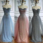 Abendkleid Pink Pearls, Perlenbesetzt, Arabische Meerjungfrau mit Überrock LA72811B
