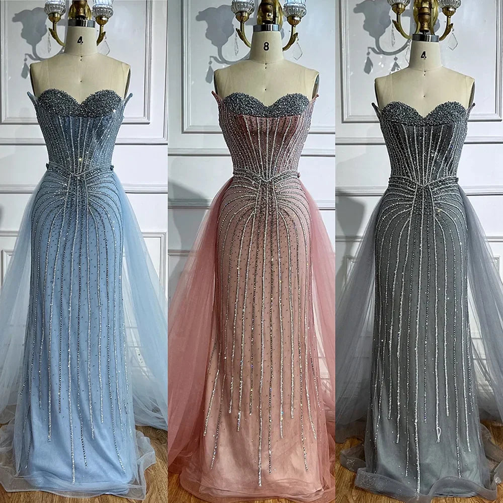 Abendkleid Pink Pearls, Perlenbesetzt, Arabische Meerjungfrau mit Überrock LA72811B