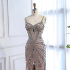 Vestido de Fiesta Sirena Corsé Nude de Lujo con Cuentas LA72803A