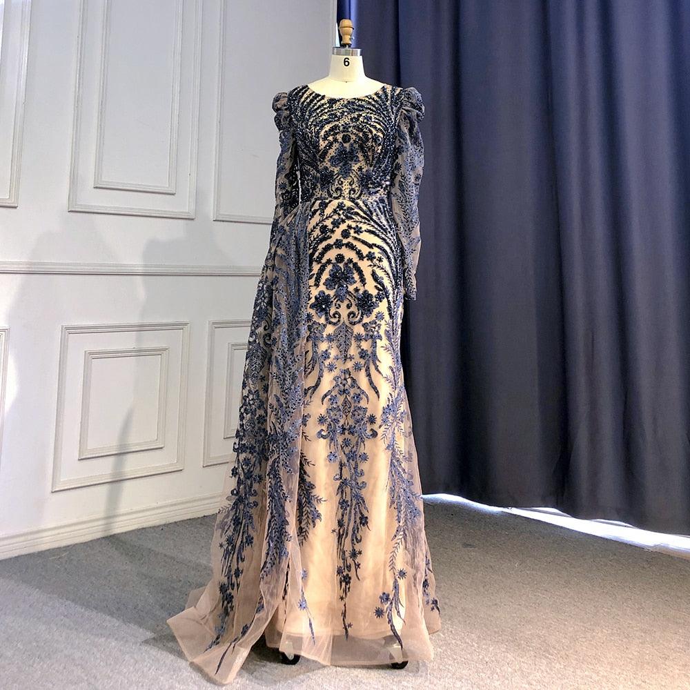 Serene Hill Muslim Brown Luxury Evening Dresses Gowns Beaded Mermaid Overskirt Elegant For Women Party LA71610