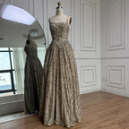 Luxury Sage Green Beaded A-Line Spaghetti Strap Evening Dress