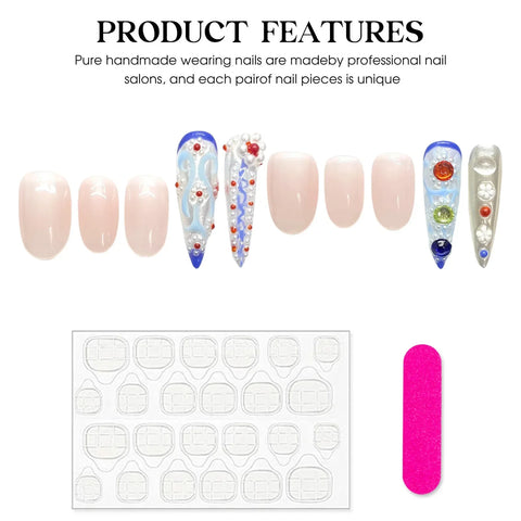 10pcs Retro Style Press On Nails Handmade Chinese Court False Nails Glossy Almond And Luxury Long Stiletto Fake Nail For Women