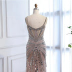 Vestido de Fiesta Sirena Corsé Nude de Lujo con Cuentas LA72803A