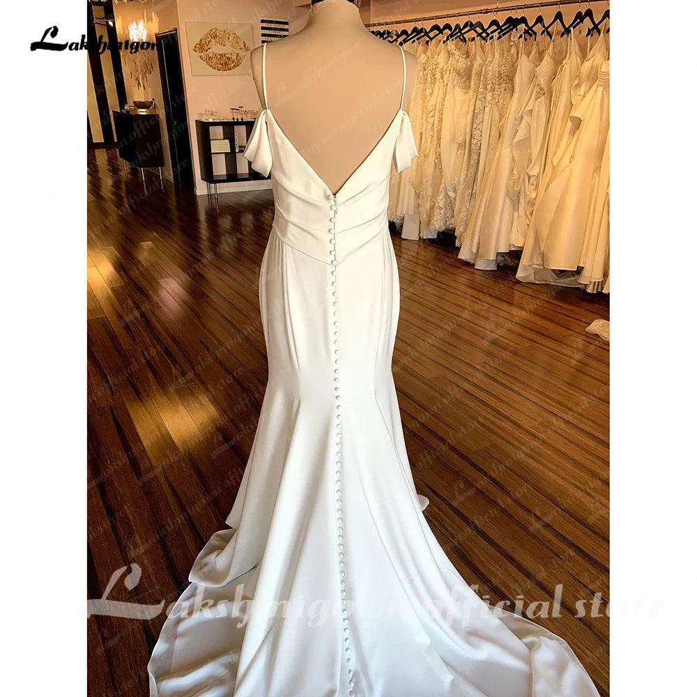 Vestido de novia bohemio de satén suave NumberSea con escote en V, 2025, tirantes finos, estilo bohemio 