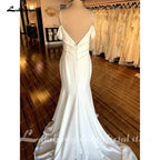 Vestido de novia bohemio de satén suave NumberSea con escote en V, 2025, tirantes finos, estilo bohemio 
