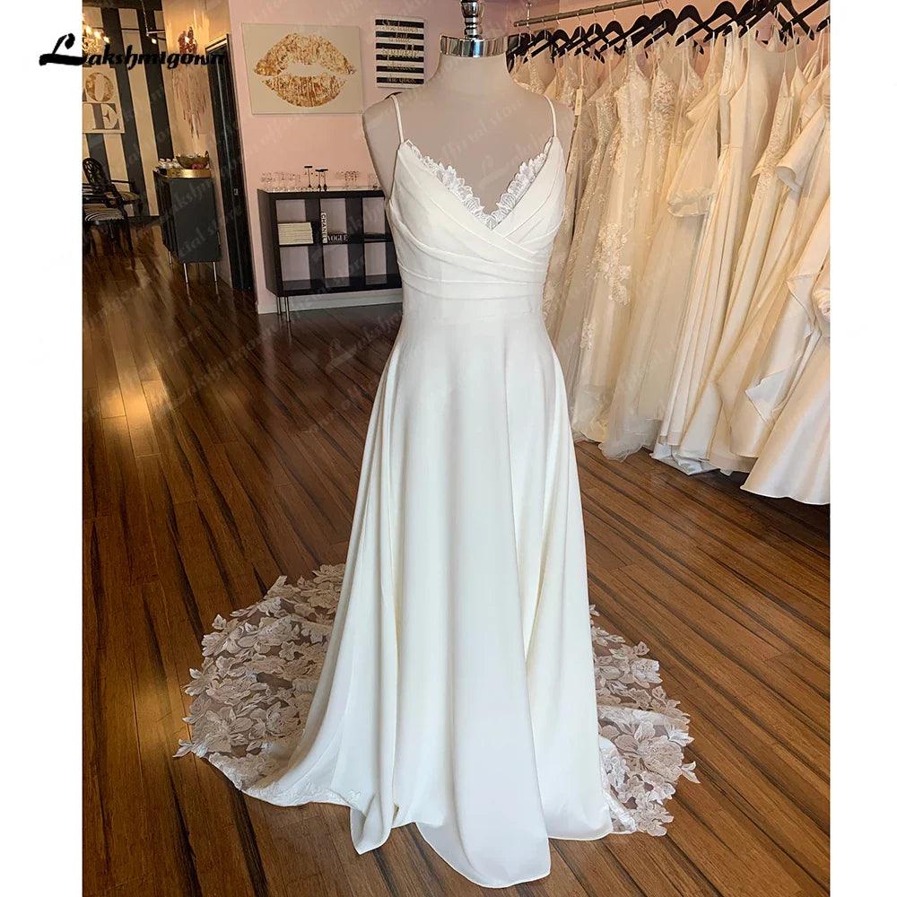 Vestido de novia bohemio de satén suave NumberSea, elegante vestido de novia con escote en V y cola larga, vestidos sencillos para mujer 2025, vestido de novia 