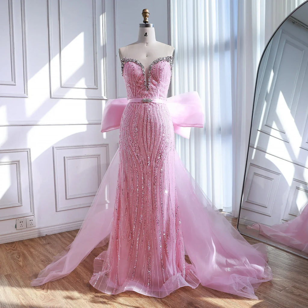 Luxuriöses rosa Abendkleid mit Schleife aus Dubai
