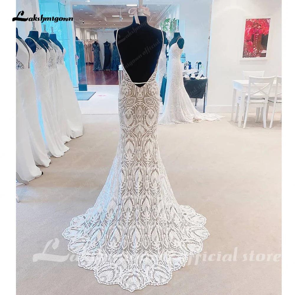 Vestidos de novia de encaje sexy NumberSea 2025, escote en V, espalda abierta, largo, tirantes finos, apliques, corte A, vestido de fiesta 
