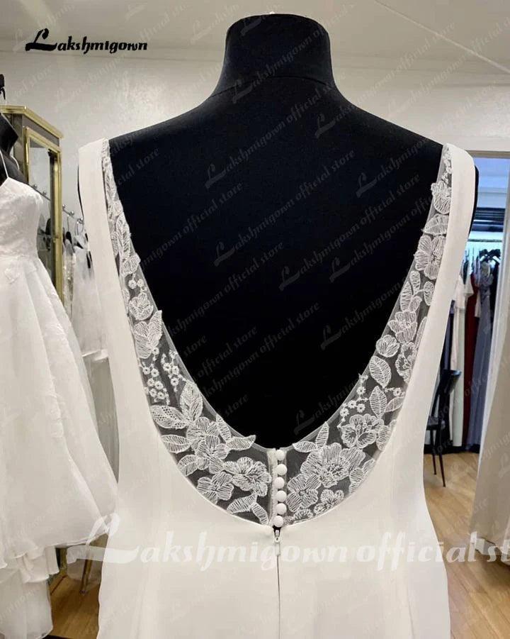 Vestidos de novia de sirena bohemios de talla grande NumberSea para mujer 2025, vestido de novia con escote redondo y encaje de crepé. 