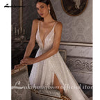 NumberSea Split Side Shiny Glitter Boho Women Wedding Dress for Bride Spaghetti Straps Wedding Gown batas de novia para