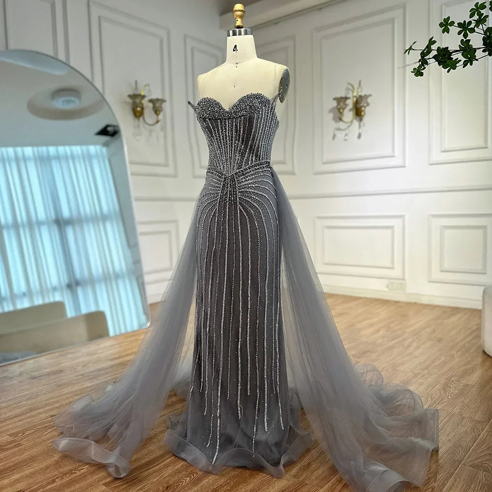 Abendkleid Pink Pearls, Perlenbesetzt, Arabische Meerjungfrau mit Überrock LA72811B
