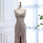 Vestido de Fiesta Sirena Corsé Nude de Lujo con Cuentas LA72803A
