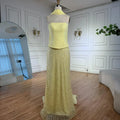 Vestido de noche de sirena de chifón amarillo de lujo con capa LA73007