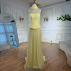 Vestido de noche de sirena de chifón amarillo de lujo con capa LA73007