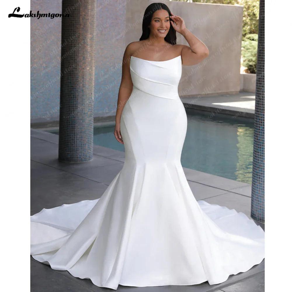 Vestido de novia de sirena de satén mikado de talla grande NumberSea para mujer 2025, elegante vestido de novia bohemio para playa. 