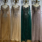 Dubai Luxuriöses Abendkleid mit nackten Cape-Ärmeln und Perlen LA72575A