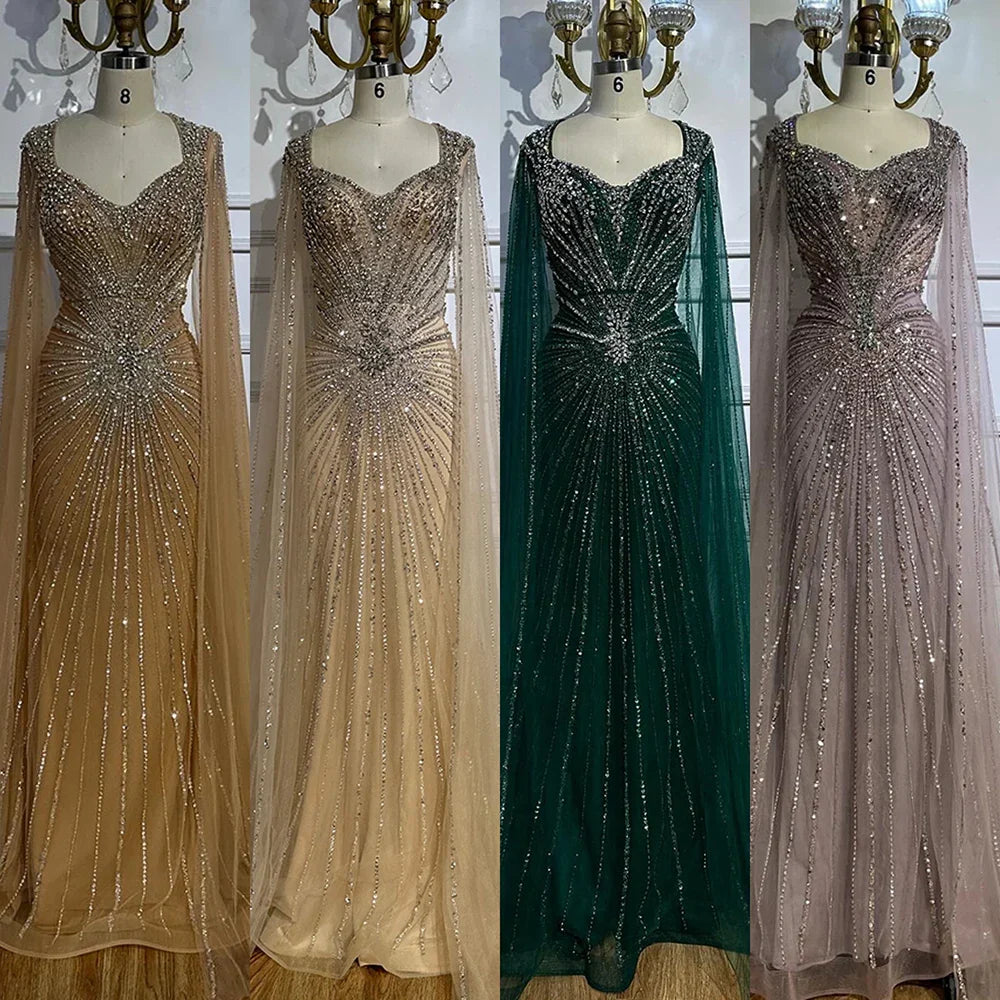 Dubai Luxuriöses Abendkleid mit nackten Cape-Ärmeln und Perlen LA72575A