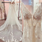 Vestidos de novia NumberSea con escote en V, sin mangas, con apliques de encaje, corte A, espalda descubierta, cola de corte, vestido de novia 