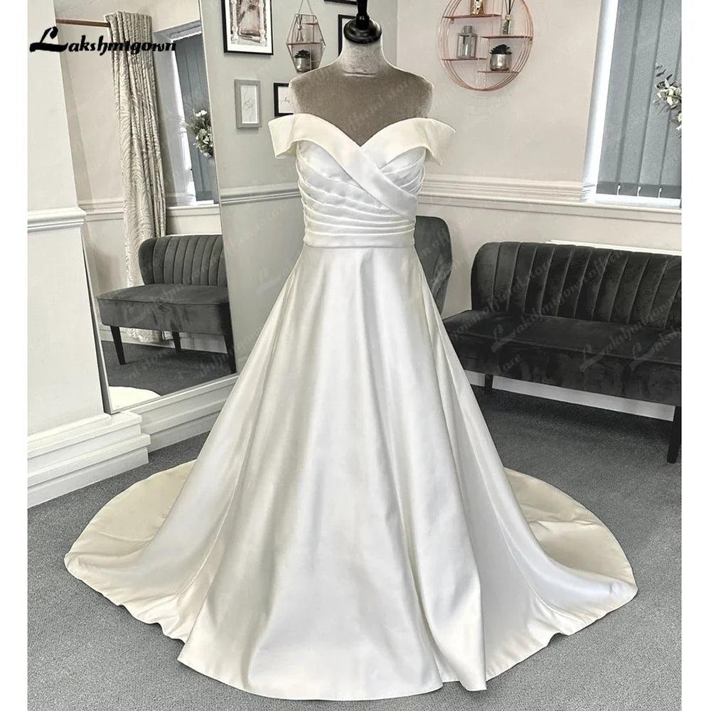 Vestido de novia NumberSea de satén para mujer, talla grande, 2025, escote barco, espalda abierta 