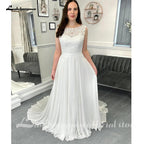 Vestido de novia NumberSea de gasa con encaje y escote barco para mujer, 2025, con espalda abierta 