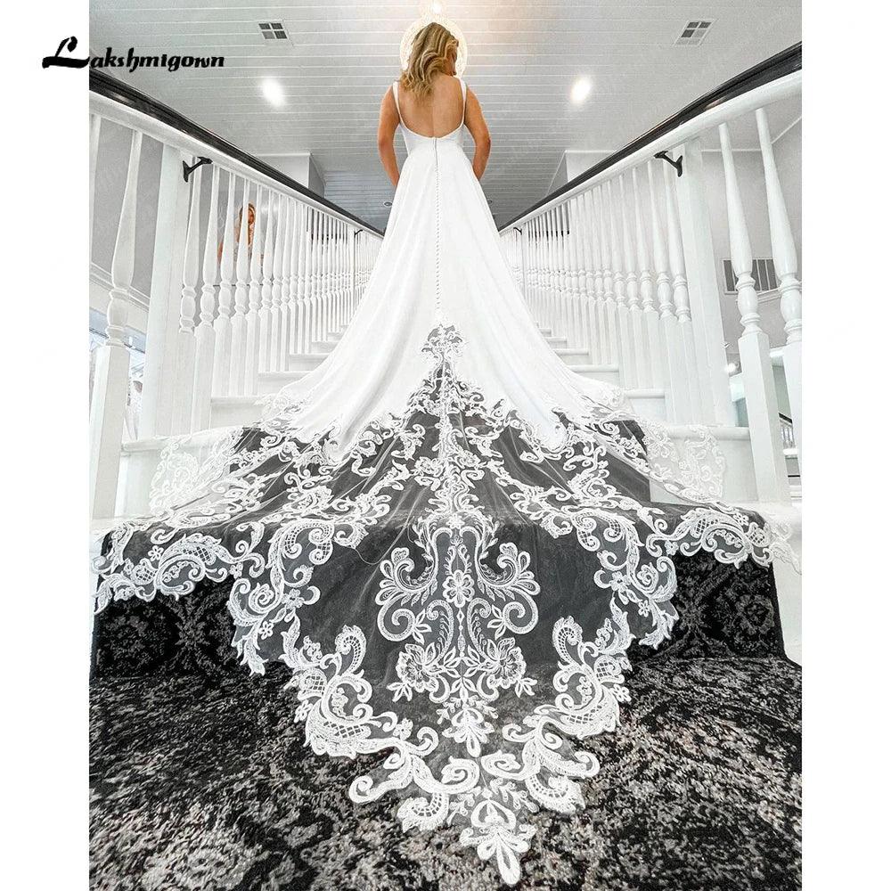 Vestido de novia NumberSea de satén suave para mujer, estilo bohemio, con escote redondo, para playa, 2025 