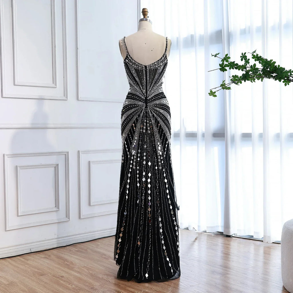 Vestido de Fiesta Sirena Corsé Nude de Lujo con Cuentas LA72803A