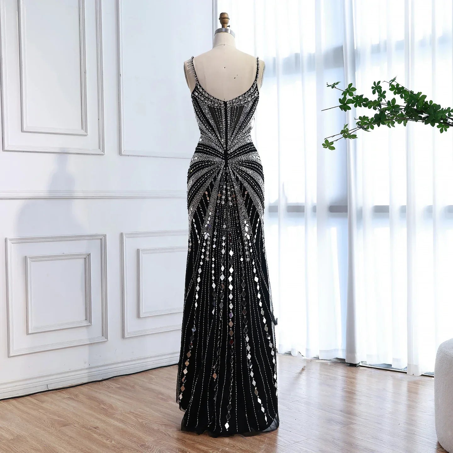 Vestido de Fiesta Sirena Corsé Nude de Lujo con Cuentas LA72803A