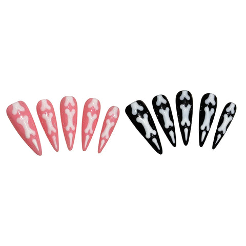 10pcs Halloween Theme Press On Nails Gradient Cat Claw Bone Handmade Fake Nails Pink And Black Long Stiletto False Nail Patches