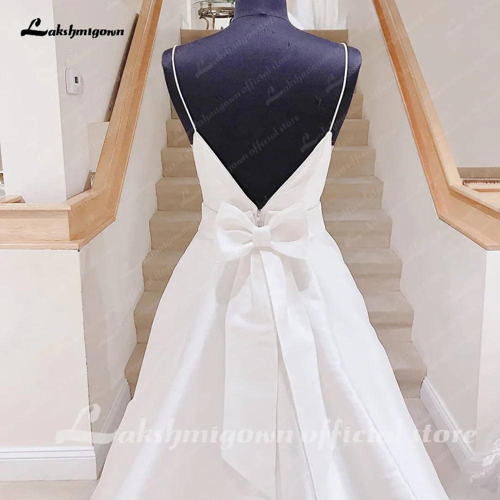 Vestidos de novia NumberSea de satén, corte A, con lazo y espalda descubierta, para playa, verano 2025, sexys, con tirantes finos 