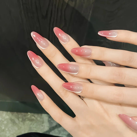 10pcs Gradient Blush Cat's Eye Fake Nail Patches Charming Almond French Style Handmade Press On Nails Ins Simple DIY Manicure