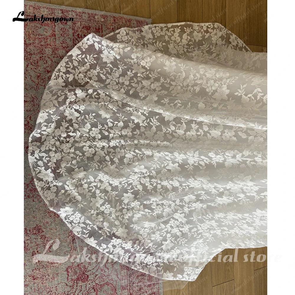 Vestido de novia bohemio de playa con escote barco y mangas cortas, corte A, estilo bohemio, de NumberSea, color blanco roto, para recepción nupcial, 2024 