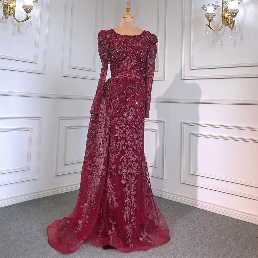 Serene Hill Muslim Brown Luxury Evening Dresses Gowns Beaded Mermaid Overskirt Elegant For Women Party LA71610