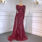 Serene Hill Muslim Brown Luxury Evening Dresses Gowns Beaded Mermaid Overskirt Elegant For Women Party LA71610