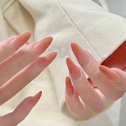 24pcs Dark Blue Gradient Oval Fake Nails Press On Nails French Spotting Gentle False Nails Short Almond Artificial Nail Wearable